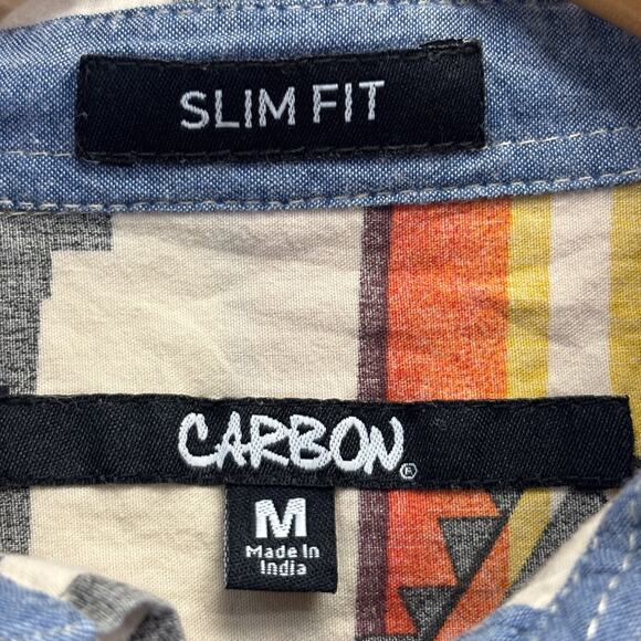 Carbon Mens Slim Fit Southwestern Rodeo Reverse Print Button Up Top Size M Indie - Picture 3 of 8